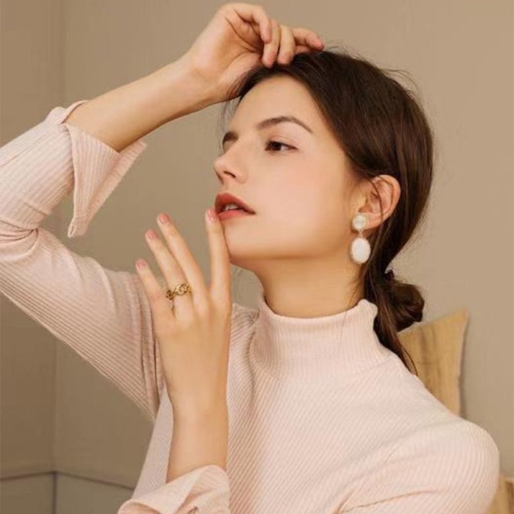 Anthropologie Gold Plated Peach Cream Long Druzy Drop Earrings - Picture 2 of 6